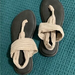 Striped Sandals with Black Soles